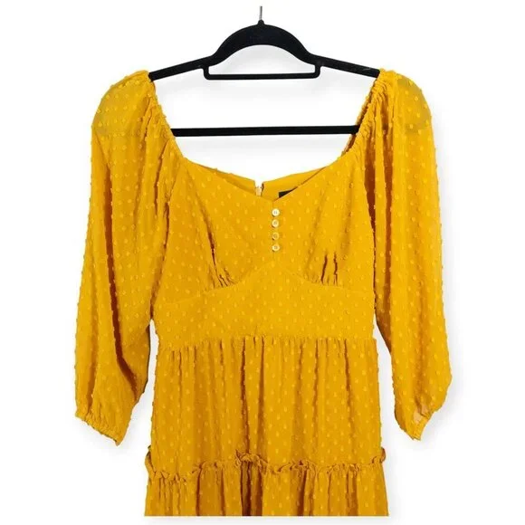 J.Crew Marigold Yellow Embroidered Polka Dot Tiered Midi Dress Size 4P Wedding G - Picture 3 of 9